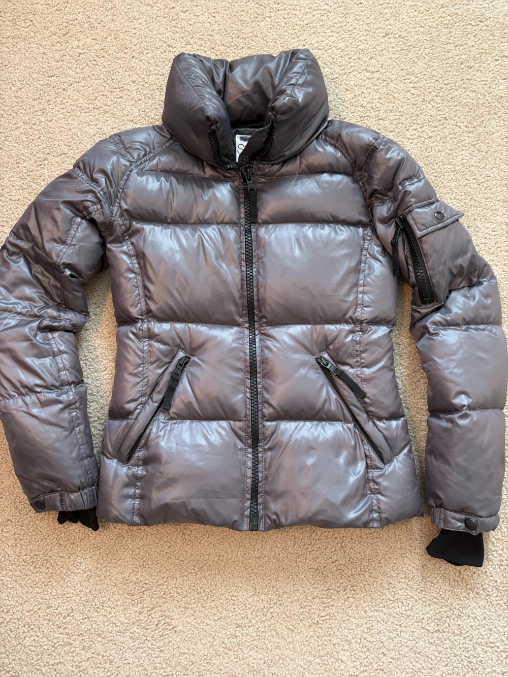 SAM. Freestyle Down Metallic Gray Quilted Puffer Jacket with High Collar
